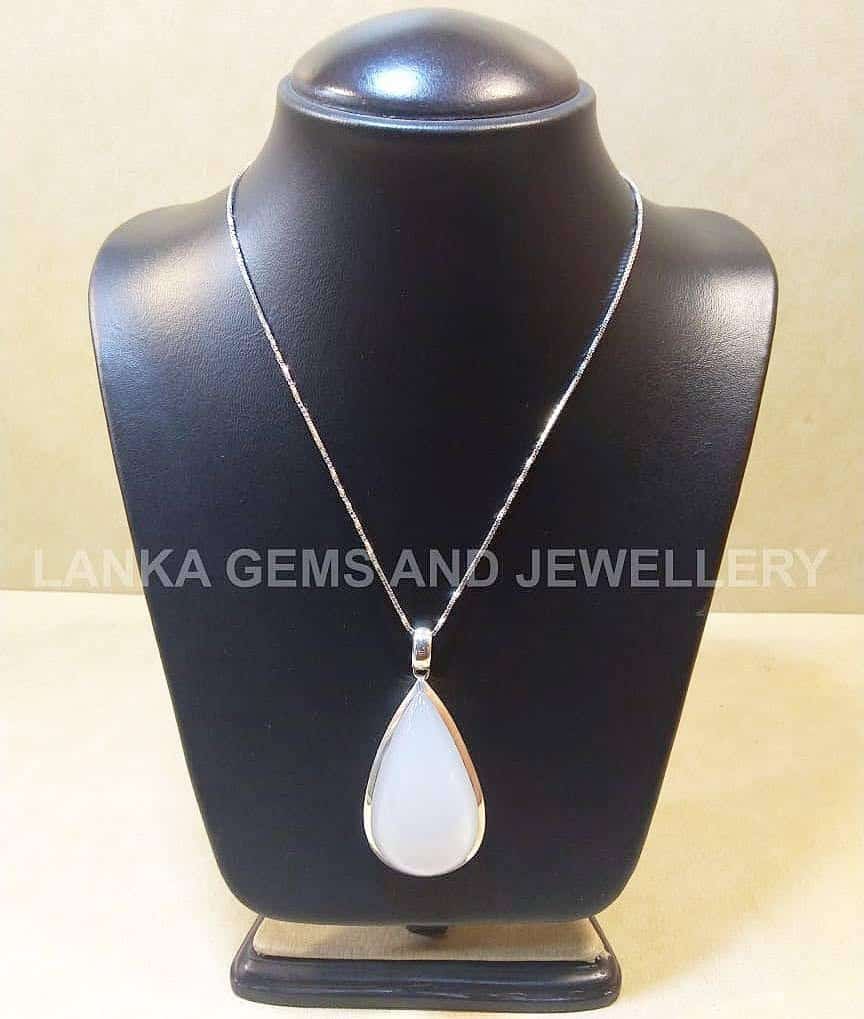 Moonstone Pendant with Chain set in Sterling Silver