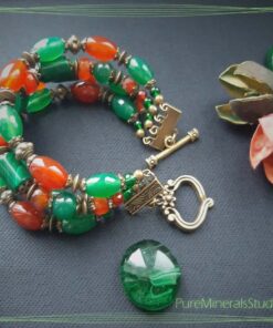 Bracelet made of Chrysoprase, Carnelian and Malachite