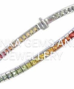 Bracelet with Sapphires arranged in a Rainbow theme set in 10k White Gold