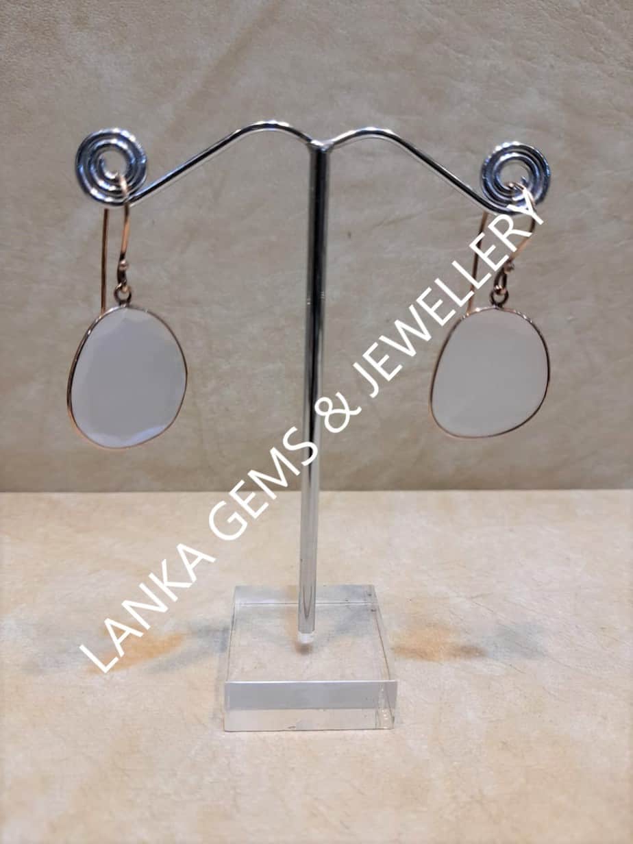 Pair of Ear-rings with Moonstone set in 14k Yellow Gold