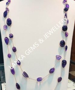 Long Necklace with Amethyst set in Sterling Silver