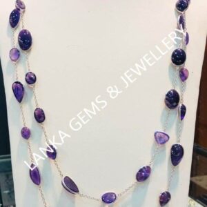 Long Necklace with Amethyst set in Sterling Silver