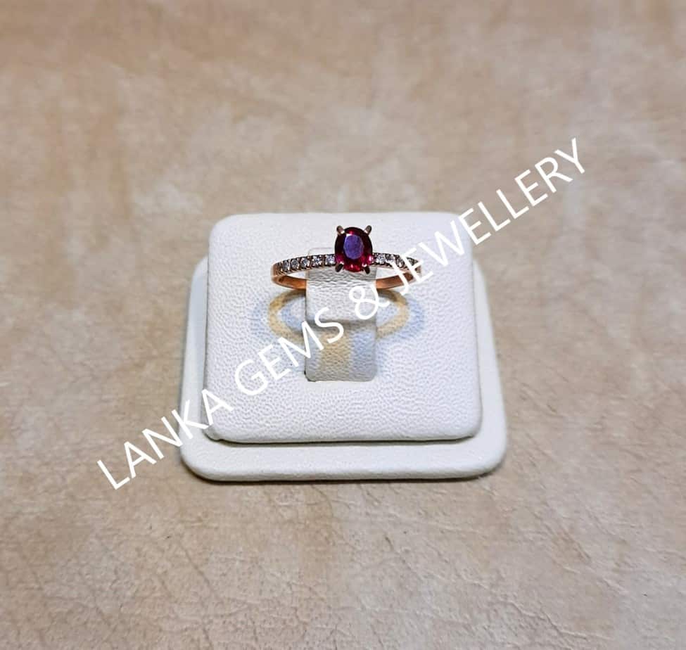 Ring with Ruby Gemstone and Diamonds set in 14k Rose/Red Gold - Image 2