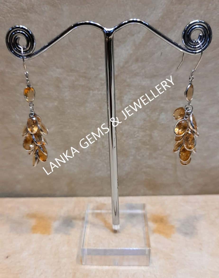 Pair of Ear-rings with Citrine set in 14k White Gold