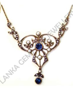 Necklace with Blue Sapphire, Diamonds & Pearls set in 9k Rose/Red Gold